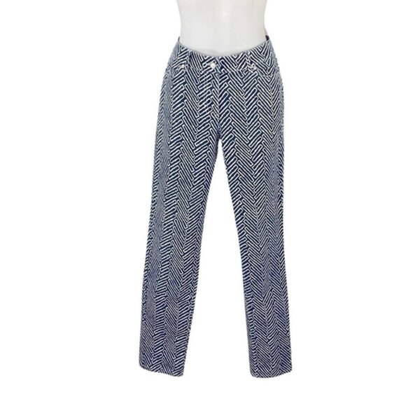 J. McLaughlin Lexi Blue White Printed Herringbone Jeans 6 - Picture 2 of 9